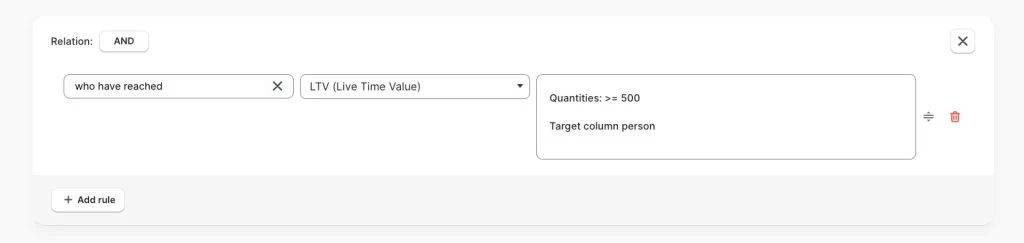 Customer segment rules based on order history