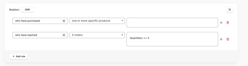 Order-history conditions for a customer segment