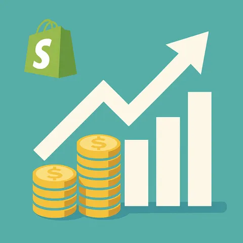 Shopify shopping bag beside a growth chart