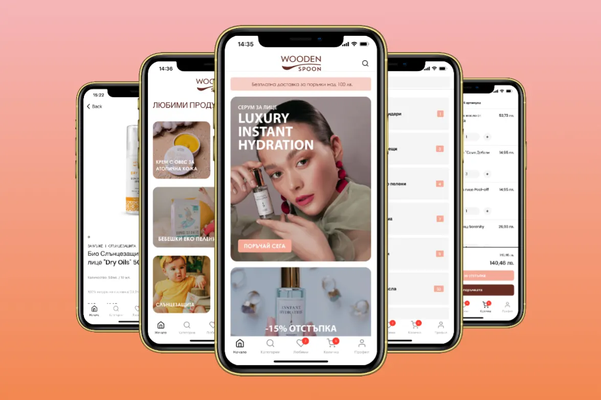 Mobile shopping app screens displaying beauty products