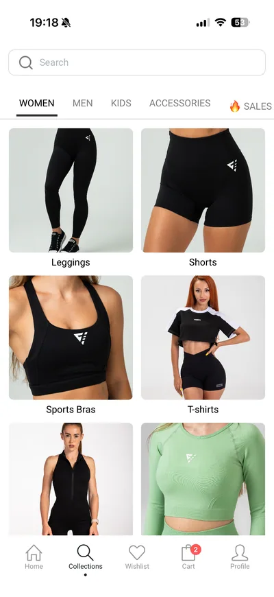 Genezis Wear app — Categories for different shopping needs