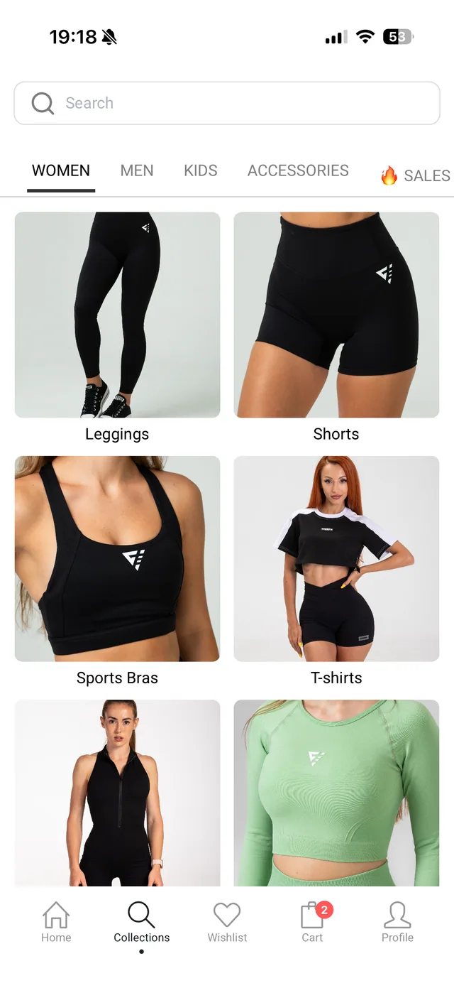 Genezis Wear mobile app - Categories for different shopping needs