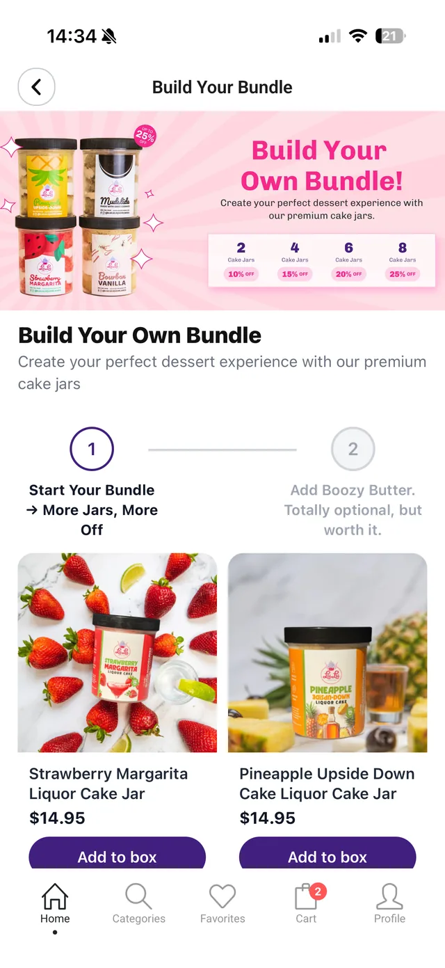 Lulu Liquor Cakes mobile app - Build a personal bundle