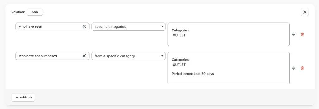 Customer category preferences in a segment rule